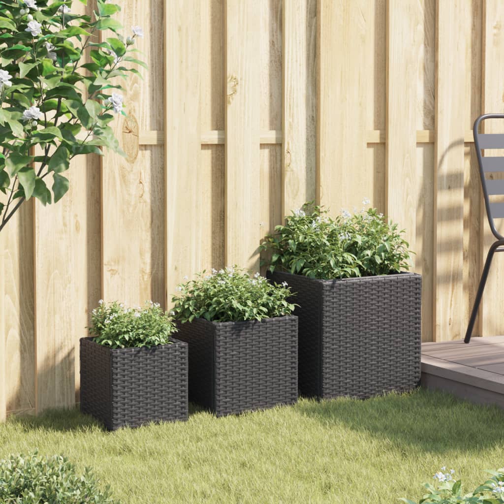 VidaXL Pflanzgefäße 3 Stk. Poly Rattan Schwarz