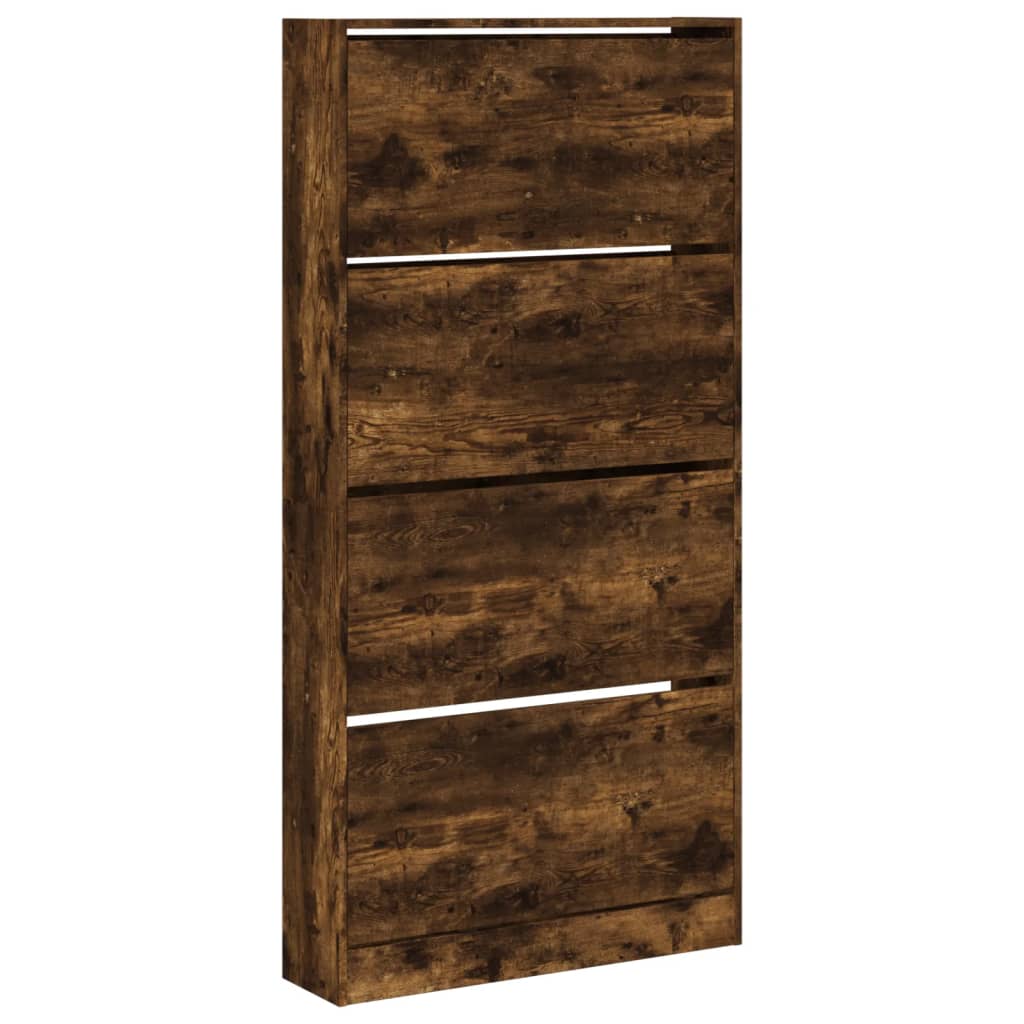 VidaXL Schuhschrank mit 4 klappbaren Schubladen 80x21x163,5 cm, Farbe geräucherte Eiche