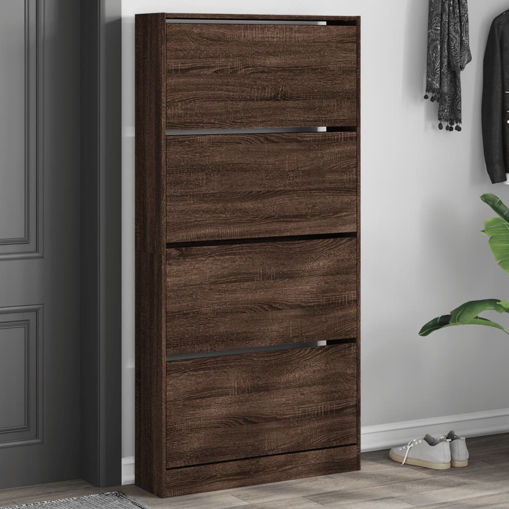VidaXL Schuhschrank mit 4 klappbaren Schubladen 80x21x163,5 cm, Farbe Eiche braun