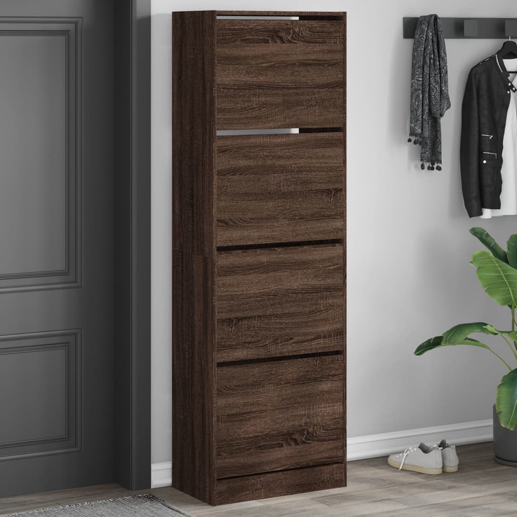 VidaXL Schuhschrank mit 4 klappbaren Schubladen 60 x 34 x 187,5 cm, Farbe Eiche braun