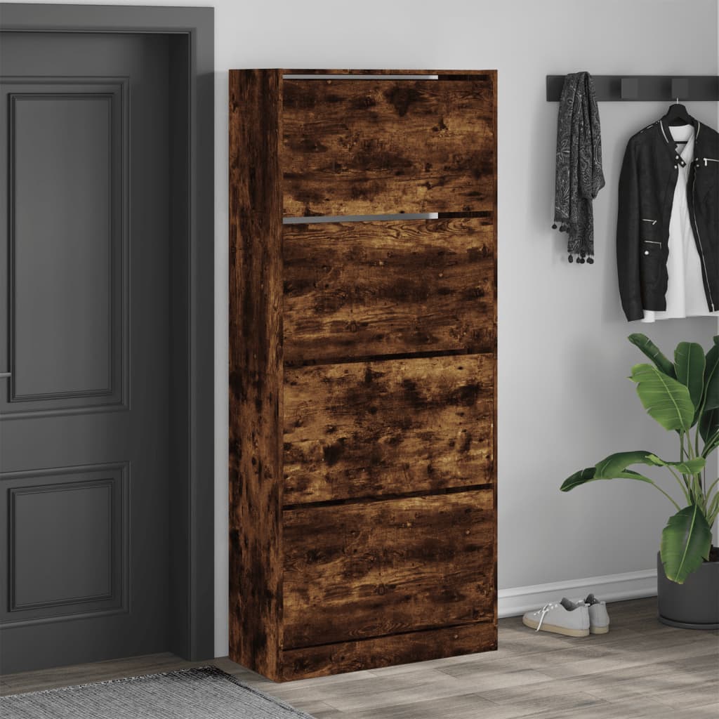 VidaXL Schuhschrank mit 4 klappbaren Schubladen 80x34x187,5 cm, Farbe geräucherte Eiche
