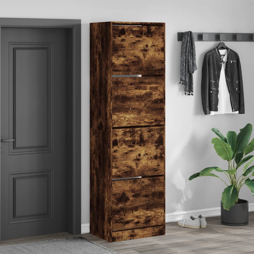 VidaXL Schuhschrank mit 4 klappbaren Schubladen 60x42x204 cm Räuchereiche