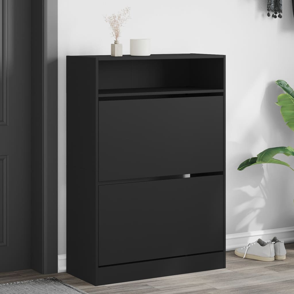 VidaXL Schuhschrank mit 2 Klappschubladen 80x34x116 cm schwarz