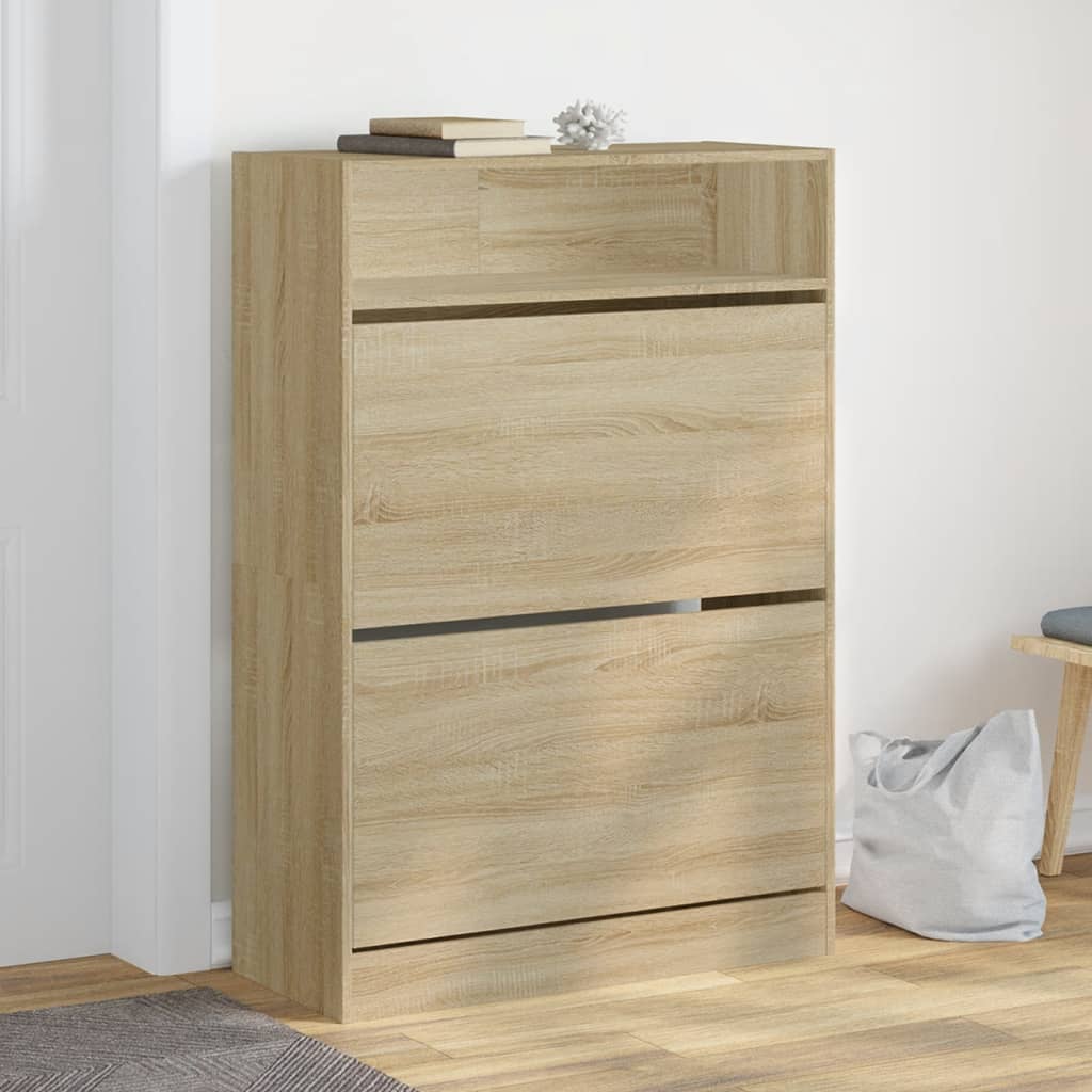 VidaXL Schuhschrank mit 2 klappbaren Schubladen 80x34x116 cm Sonoma-Eiche