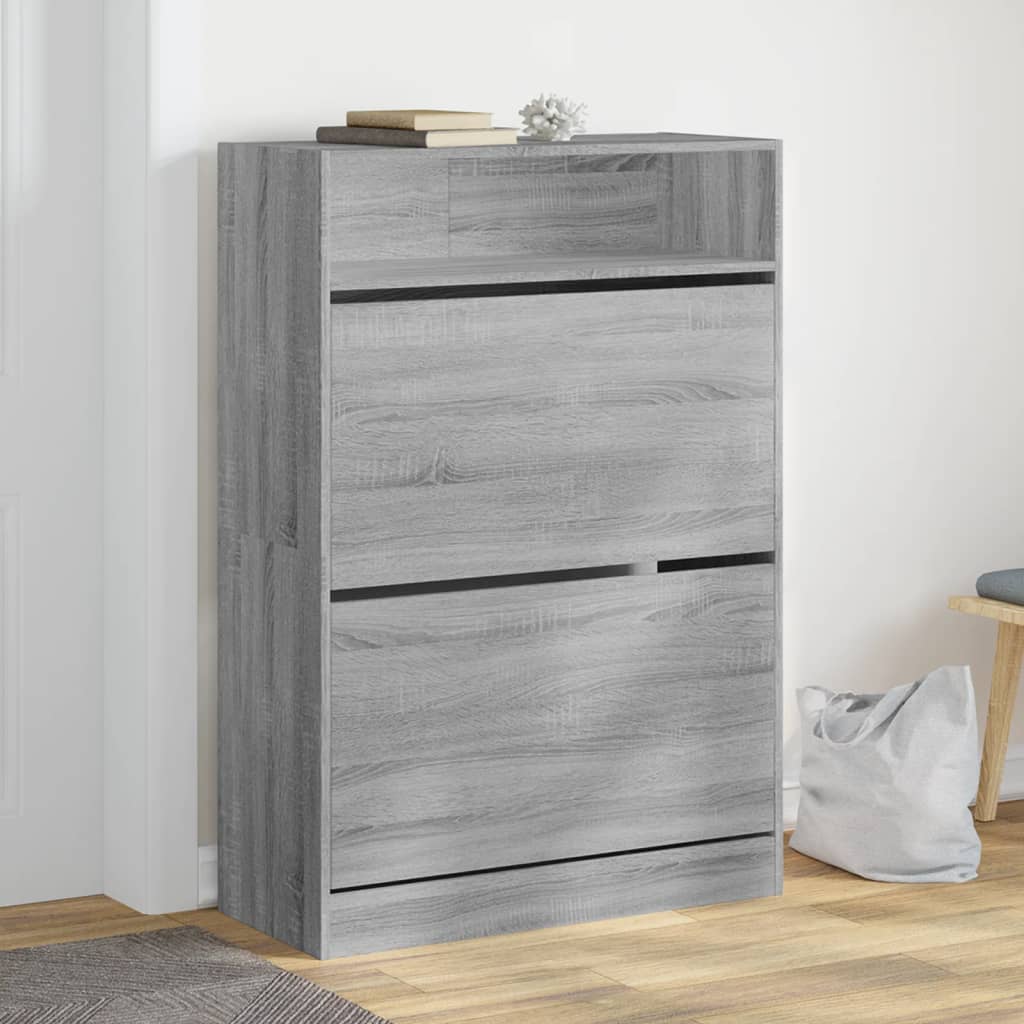 VidaXL Schuhschrank mit 2 klappbaren Schubladen 80x34x116 cm Grau Sonoma