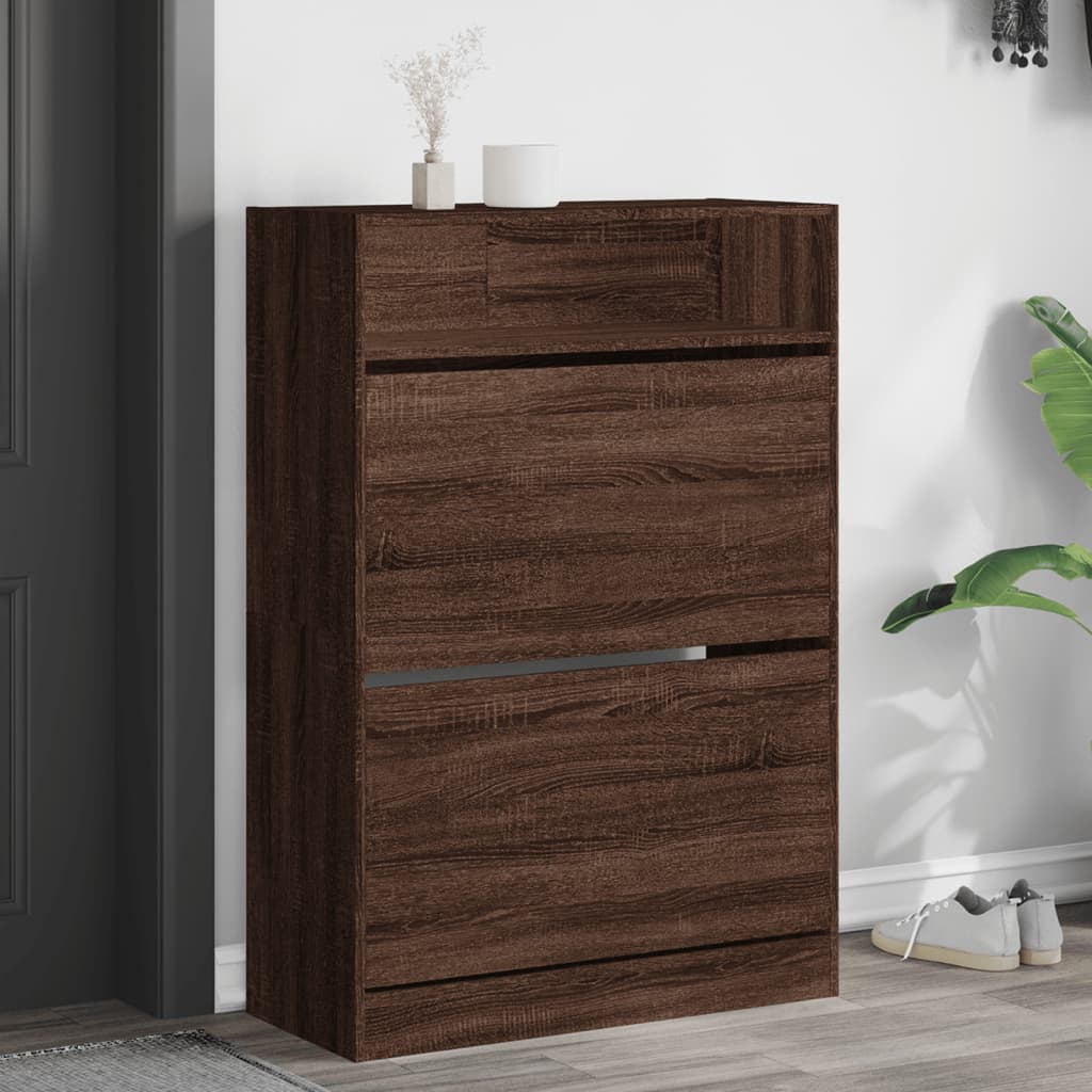 VidaXL Schuhschrank mit 2 Klappschubladen 80x34x116 cm, Farbe Eiche braun