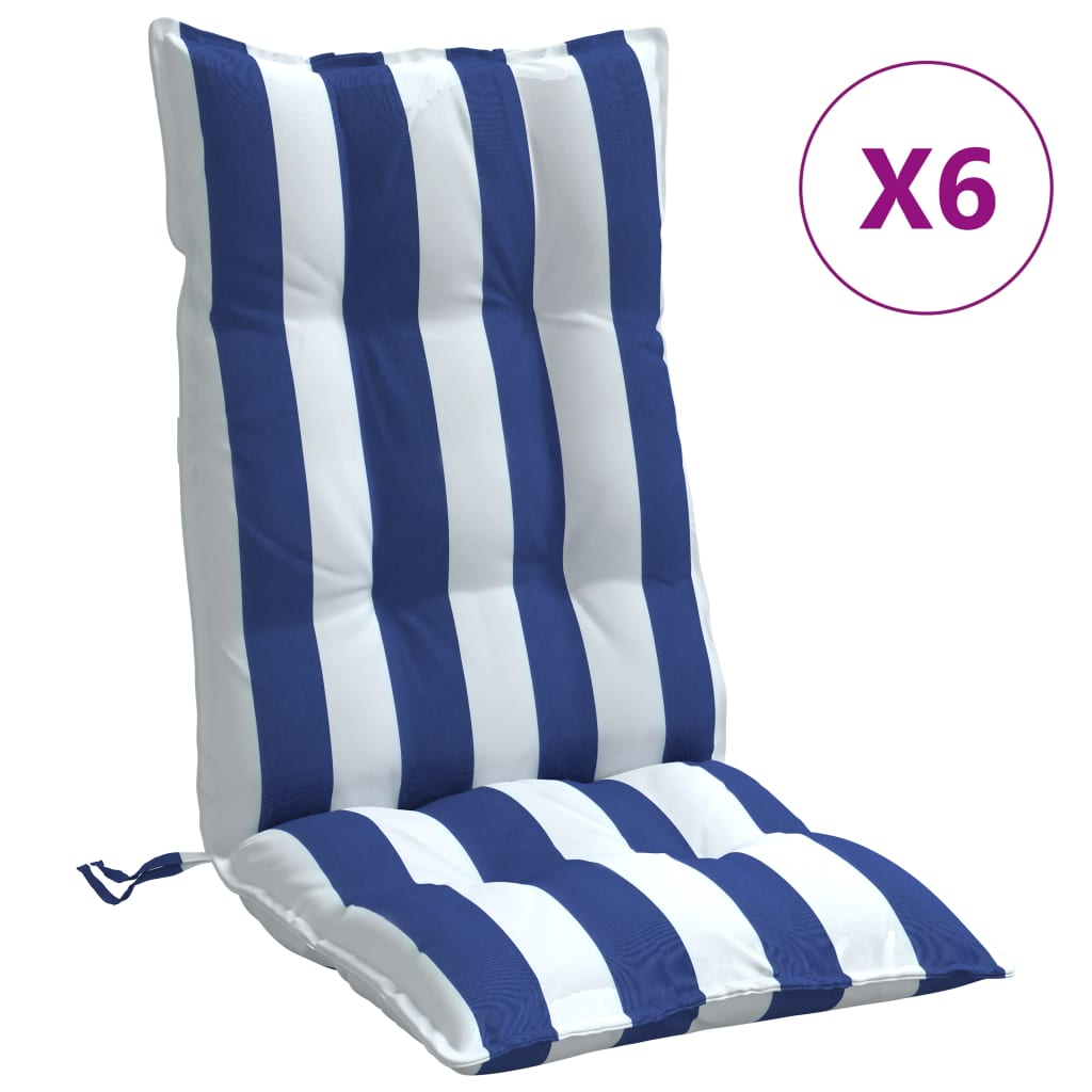 VidaXL Stuhlkissen 6 Stück, hohe Rückenlehne, gestreift, Oxford-Stoff, Weiß und Blau