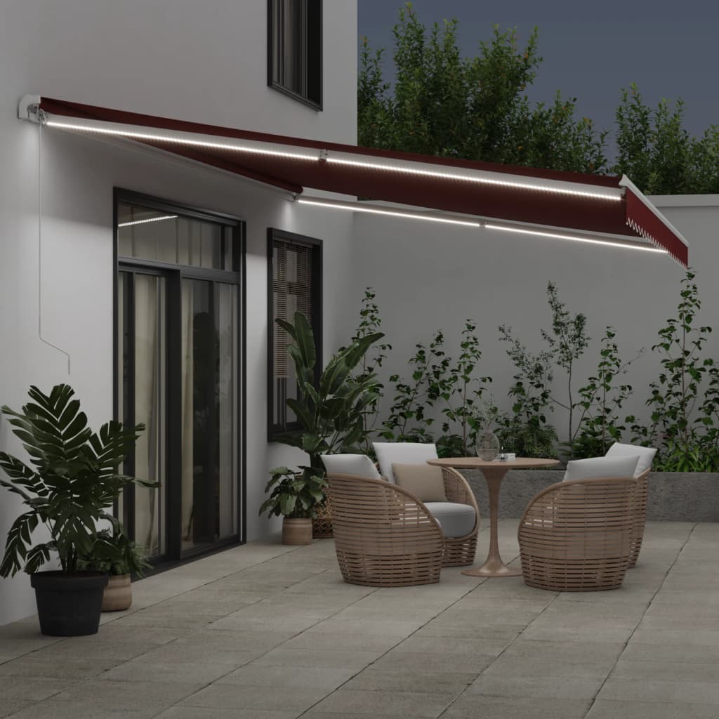 VidaXL Markise manuell ausziehbar mit LED 600x300 cm burgunderrot