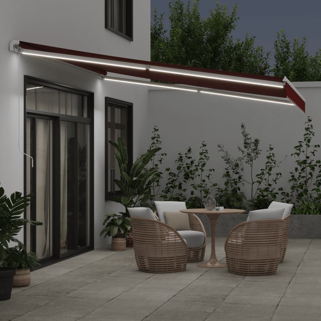 VidaXL Markise manuell ausziehbar mit LED 400x350 cm burgunderrot