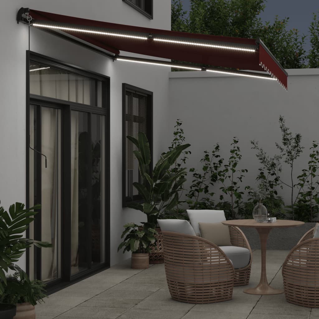 VidaXL Markise manuell ausziehbar mit LEDs 350x250 cm burgunderrot