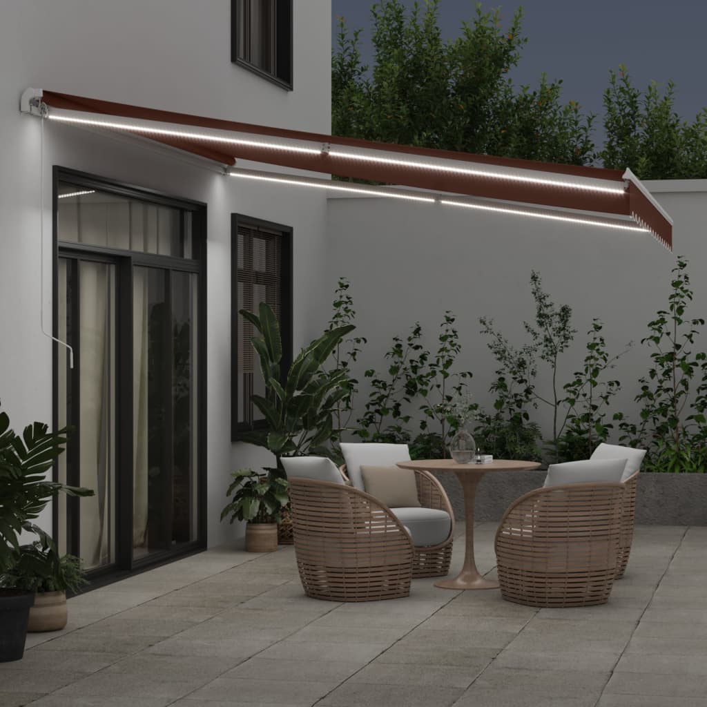 VidaXL Markise manuell ausziehbar mit LED 400x300 cm braun