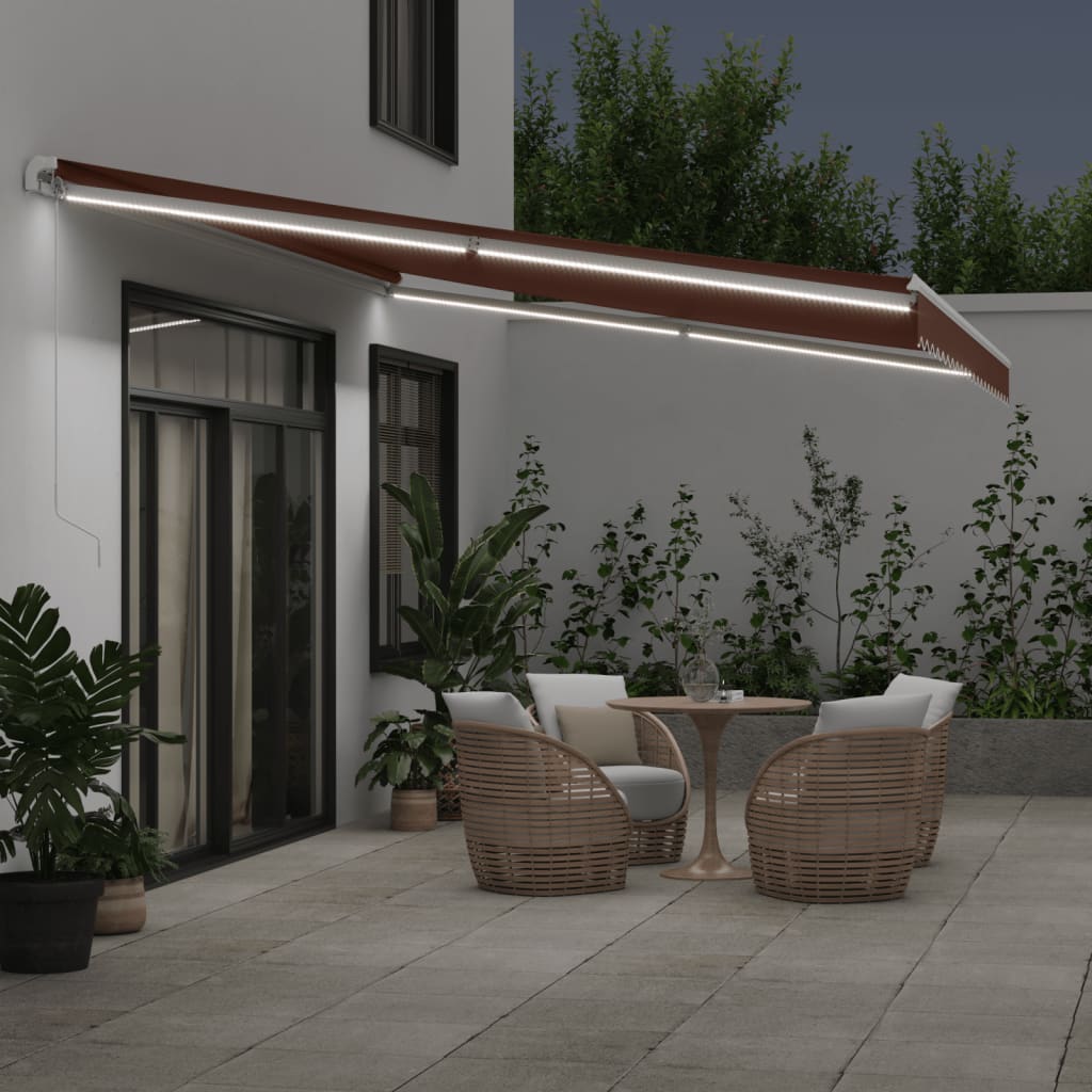 VidaXL Markise manuell ausziehbar mit LED 500x300 cm braun