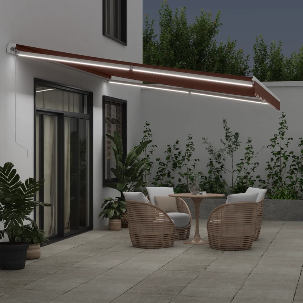 VidaXL Markise manuell ausziehbar mit LED 500x350 cm braun