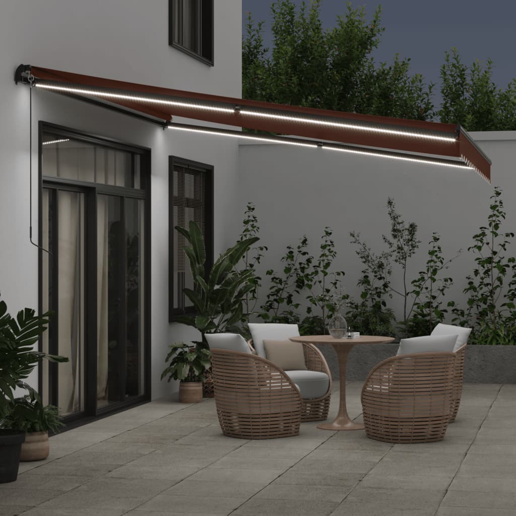 VidaXL Markise manuell ausziehbar mit LEDs 400x350 cm braun