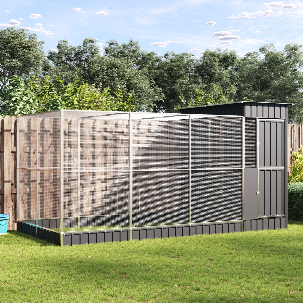 VidaXL Voliere mit Erweiterung 416x203x216 cm Stahl Silber
