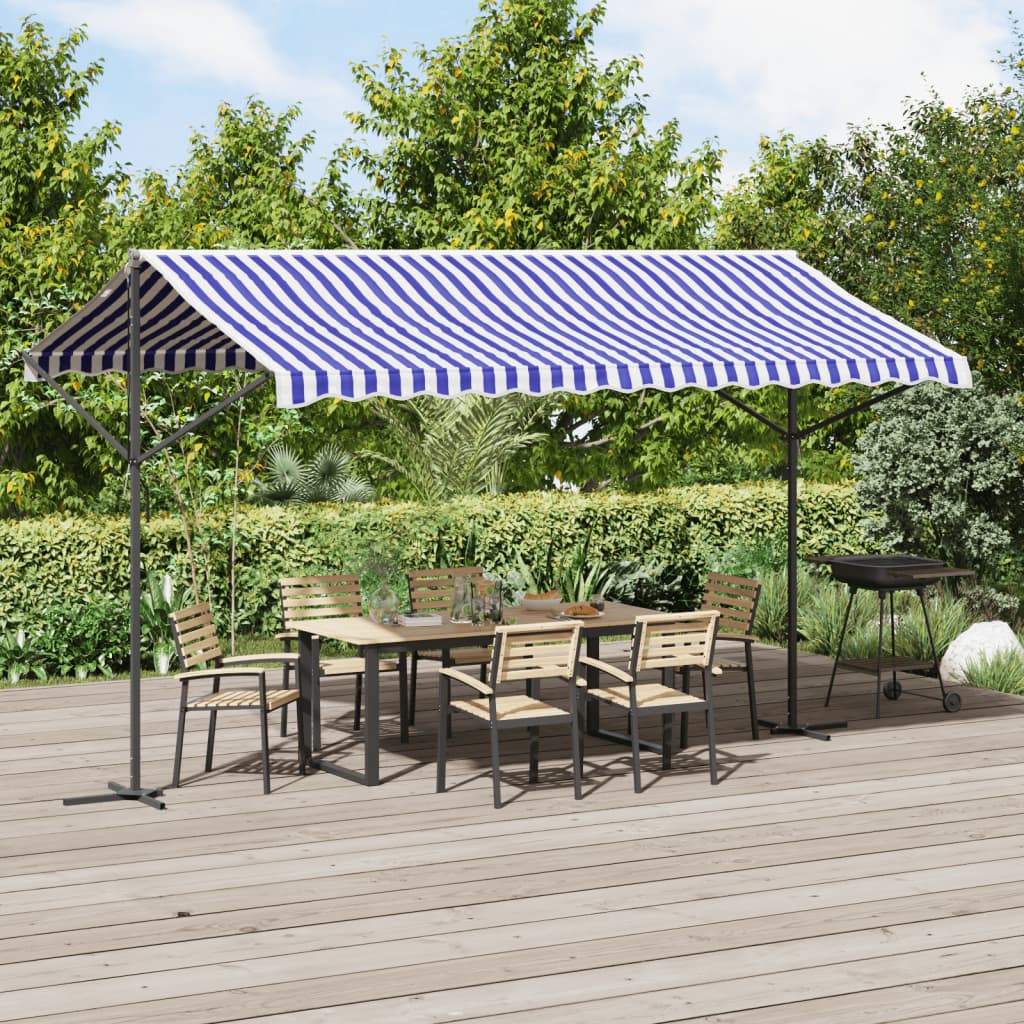 VidaXL Markise freistehend 400x300 cm Stoff und Stahl blau und weiß