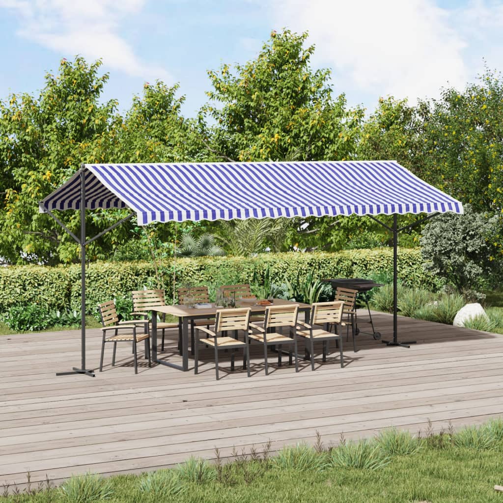 VidaXL Markise freistehend 500x300 cm Stoff und Stahl blau und weiß