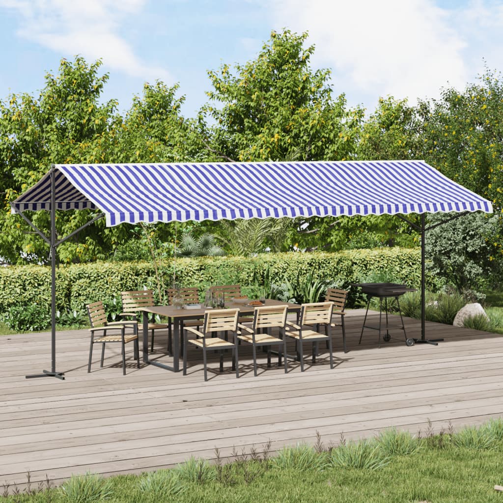 VidaXL Markise freistehend 600x300 cm Stoff und Stahl blau und weiß