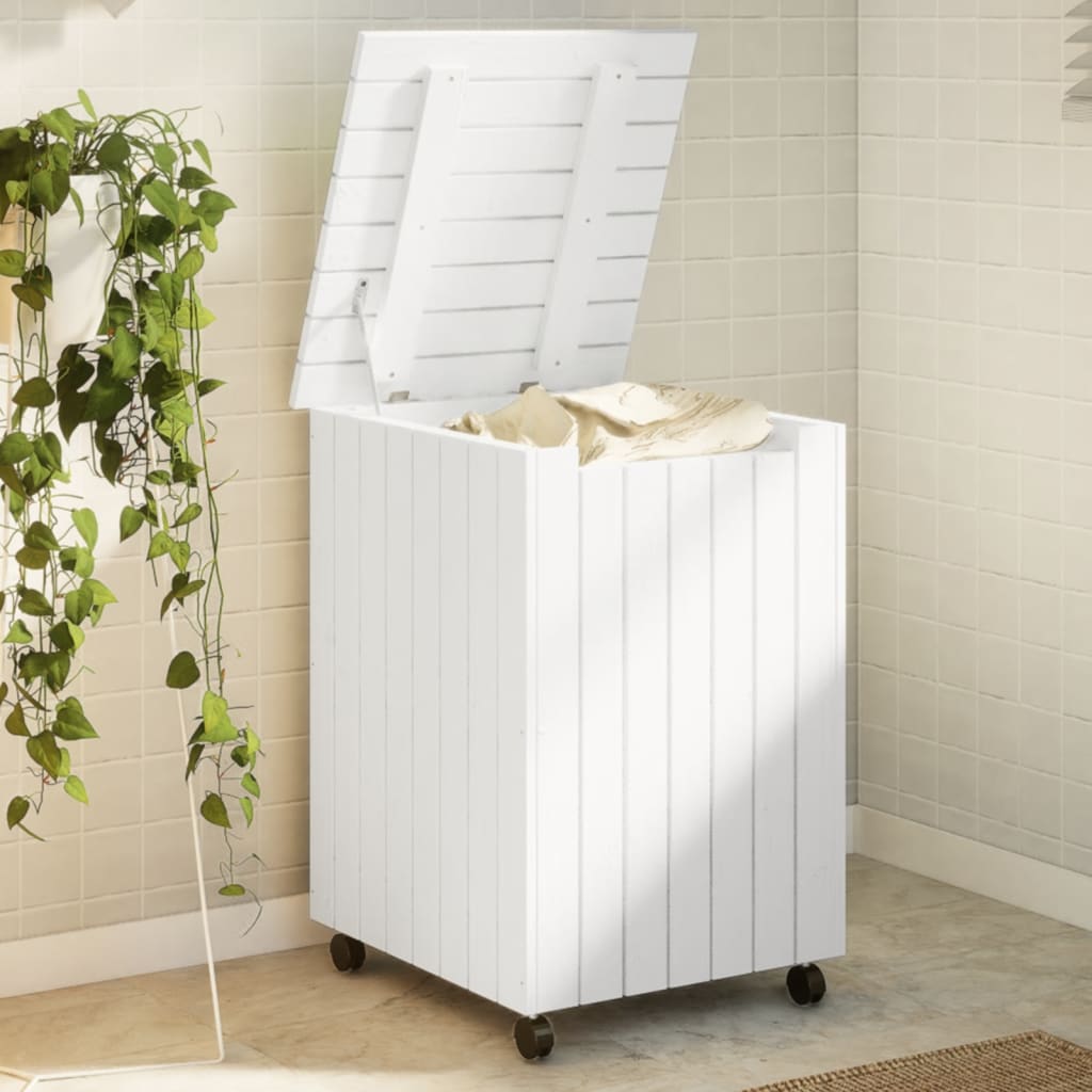 Vidaxx Wäschekorb mit Rollen Rana 45x45x64 cm massives Kiefernholz weiß