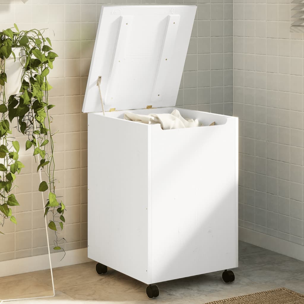 Vidaxx Wäschekorb mit Rollen Rana 45x45x64 cm massives Kiefernholz weiß