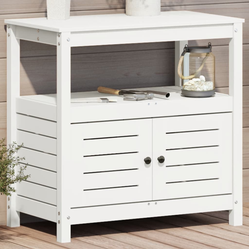 Vidaxx Pflanztisch mit Regalen 82,5x45x81 cm massives Kiefernholz weiß