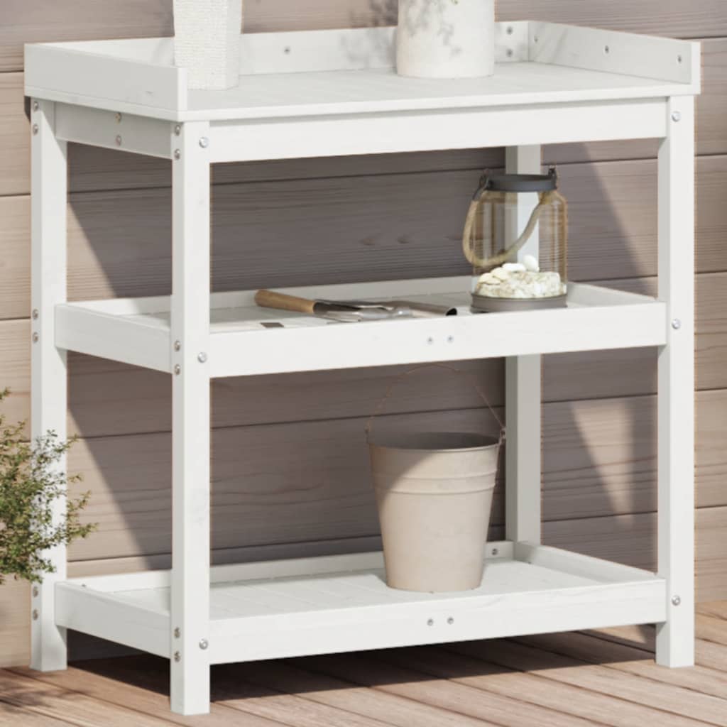 Vidaxx Pflanztisch mit Regalen 82,5x45x86,5 cm massives Kiefernholz weiß