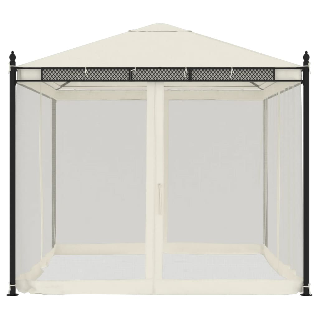 Vidaxx Pavillon mit Netzseitenwänden 2,93x2,93 m Stahl cremefarben