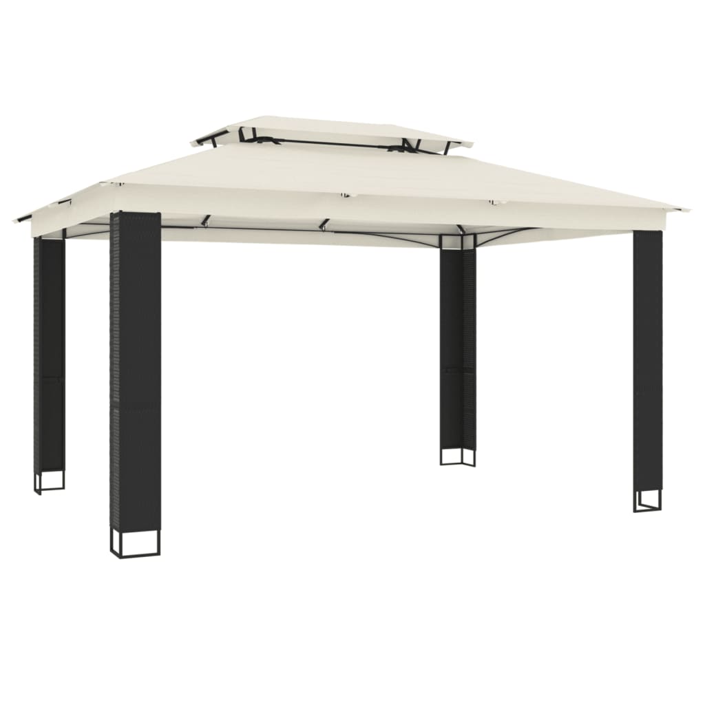 VidaXL Pavillon mit Doppeldach 3,94 x 2,96 m cremefarbener Stahl