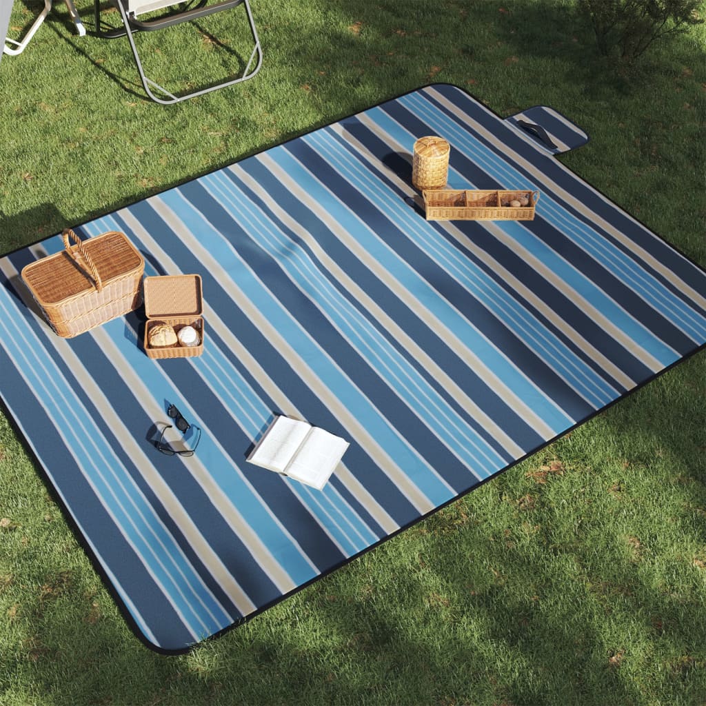 VidaXL Picknickdecke faltbar gestreift 200x150 cm samtblau weiß