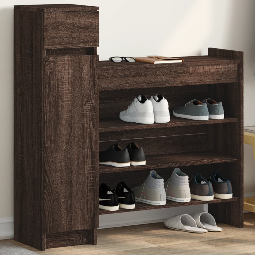 VidaXL Schuhschrank 100,5 x 28 x 100 cm, Holzwerkstoff, braune Eiche