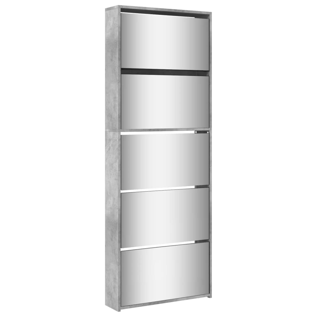 VidaXL Schuhschrank mit Spiegel 5-stöckig 63x17x169,5 cm Betongrau