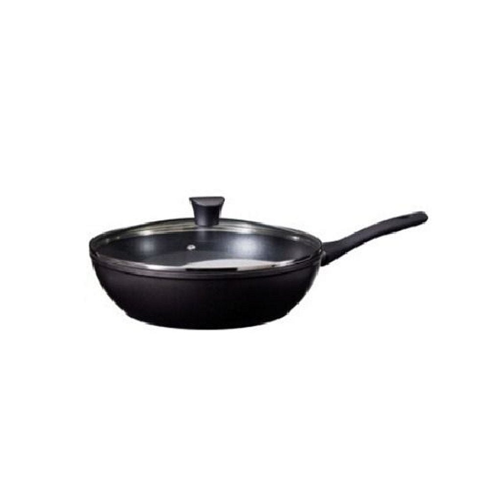 Excellent houseware wokpan met glazen deksel 28 cm zwart