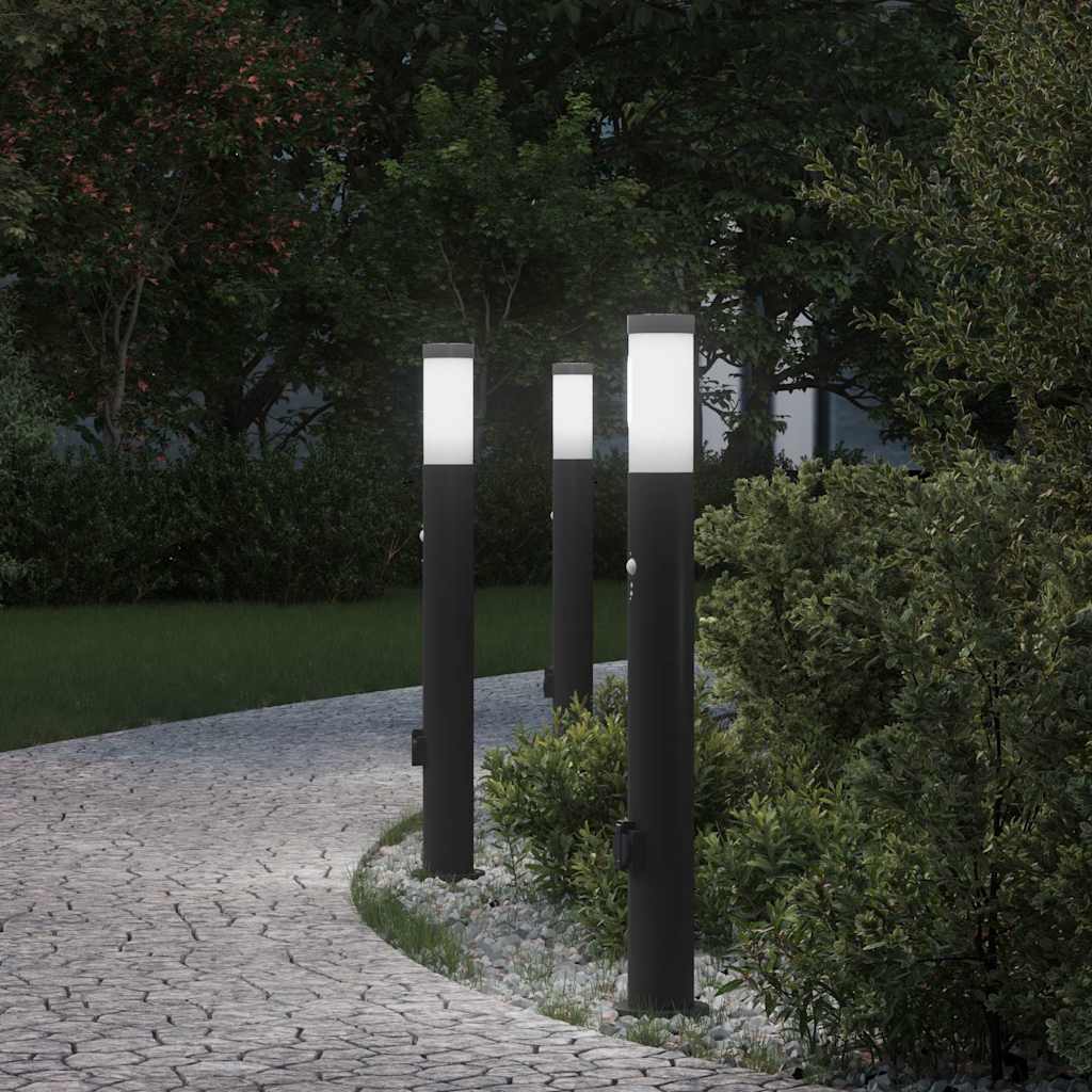 Vidaxx Pollerbeleuchtung mit Sensor und Steckdose 3 Stück 80 cm Edelstahl IP44