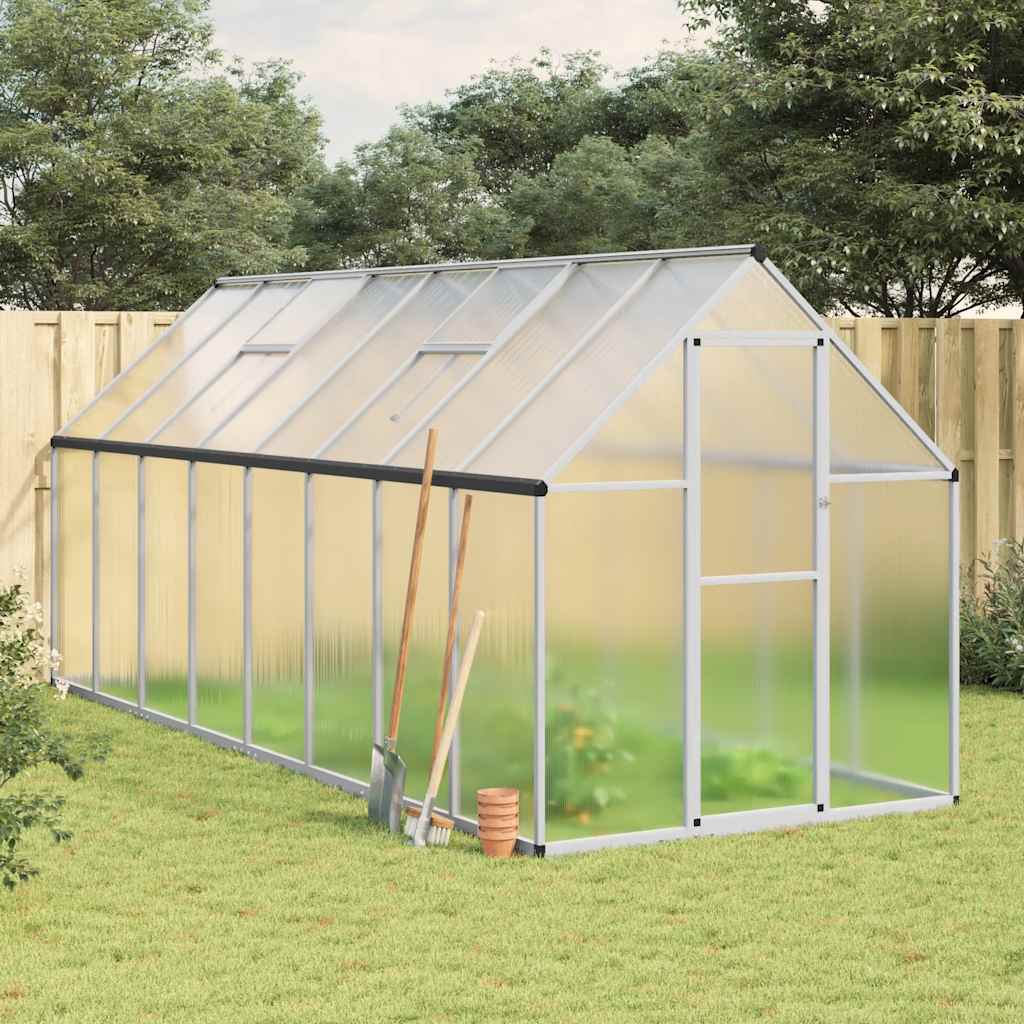 VidaXL Gartengewächshaus mit Grundgestell 445x169x195 cm Aluminium Silber