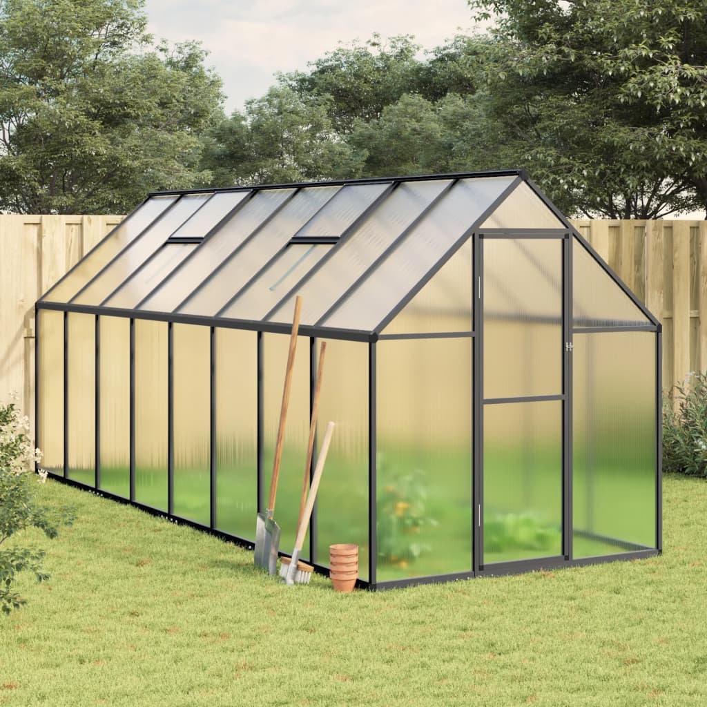 VidaXL Gartengewächshaus mit Grundrahmen 445 x 169 x 195 cm, Farbe Aluminium Anthrazit