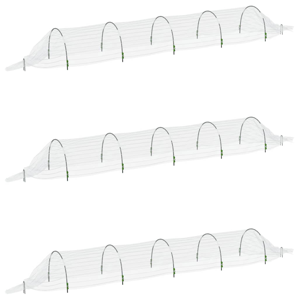VidaXL Growtunnel 3 Stück 1,5x5 m Glasfaser und Polypropylen