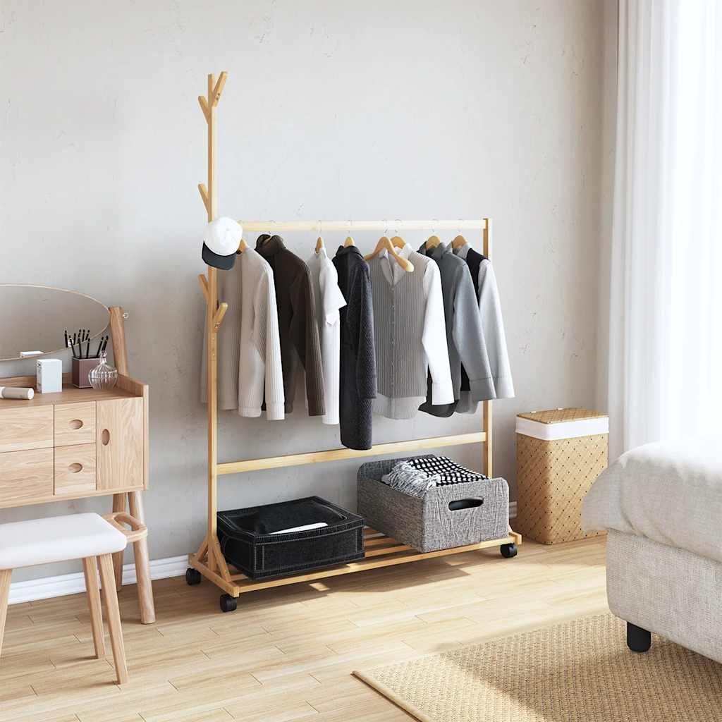 Vidaxx Kleiderständer mit Haken und Rollen 100x35x157 cm Bambus