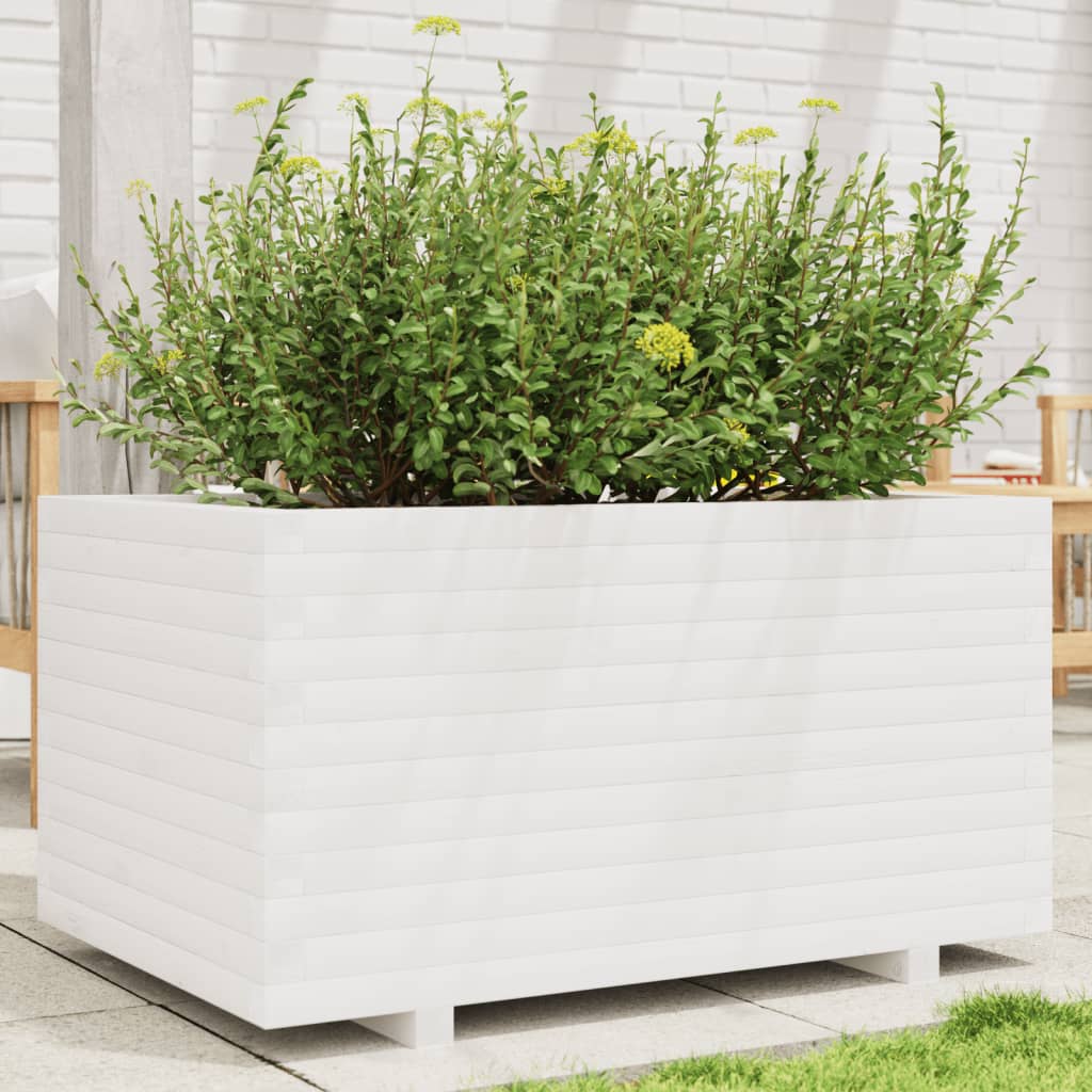 VidaXL Pflanzgefäß 90x60x49,5 cm massives Kiefernholz weiß
