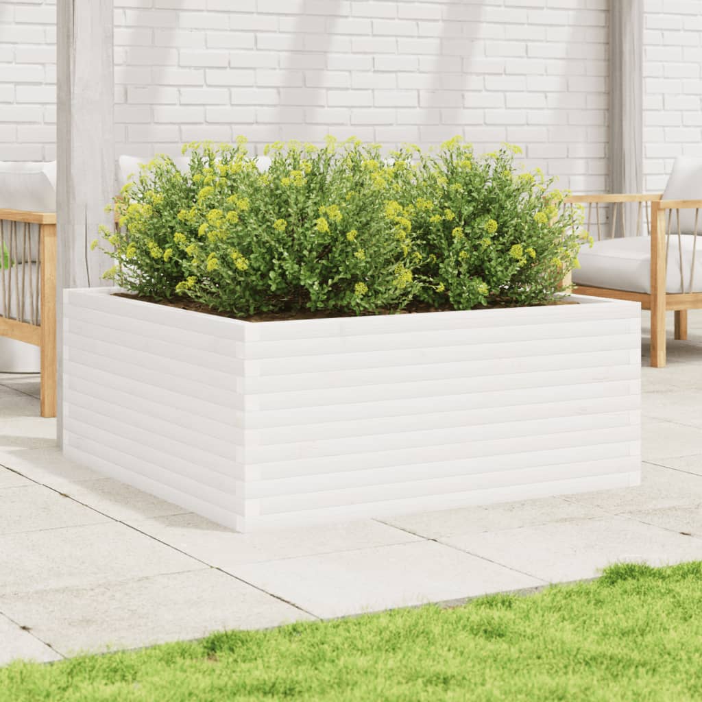 VidaXL Pflanzgefäß 110x110x46 cm massives Kiefernholz weiß