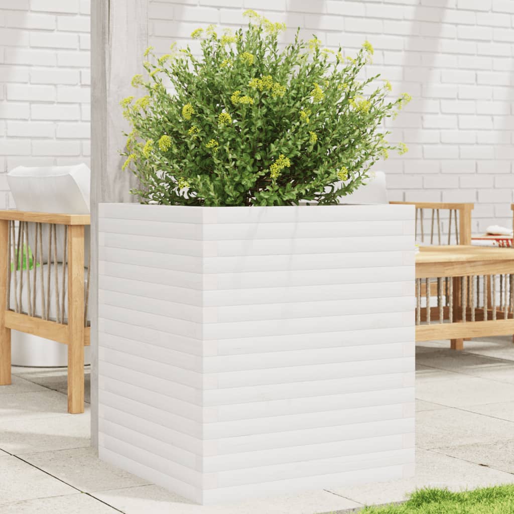 VidaXL Pflanzgefäß 60x60x68,5 cm massives Kiefernholz weiß