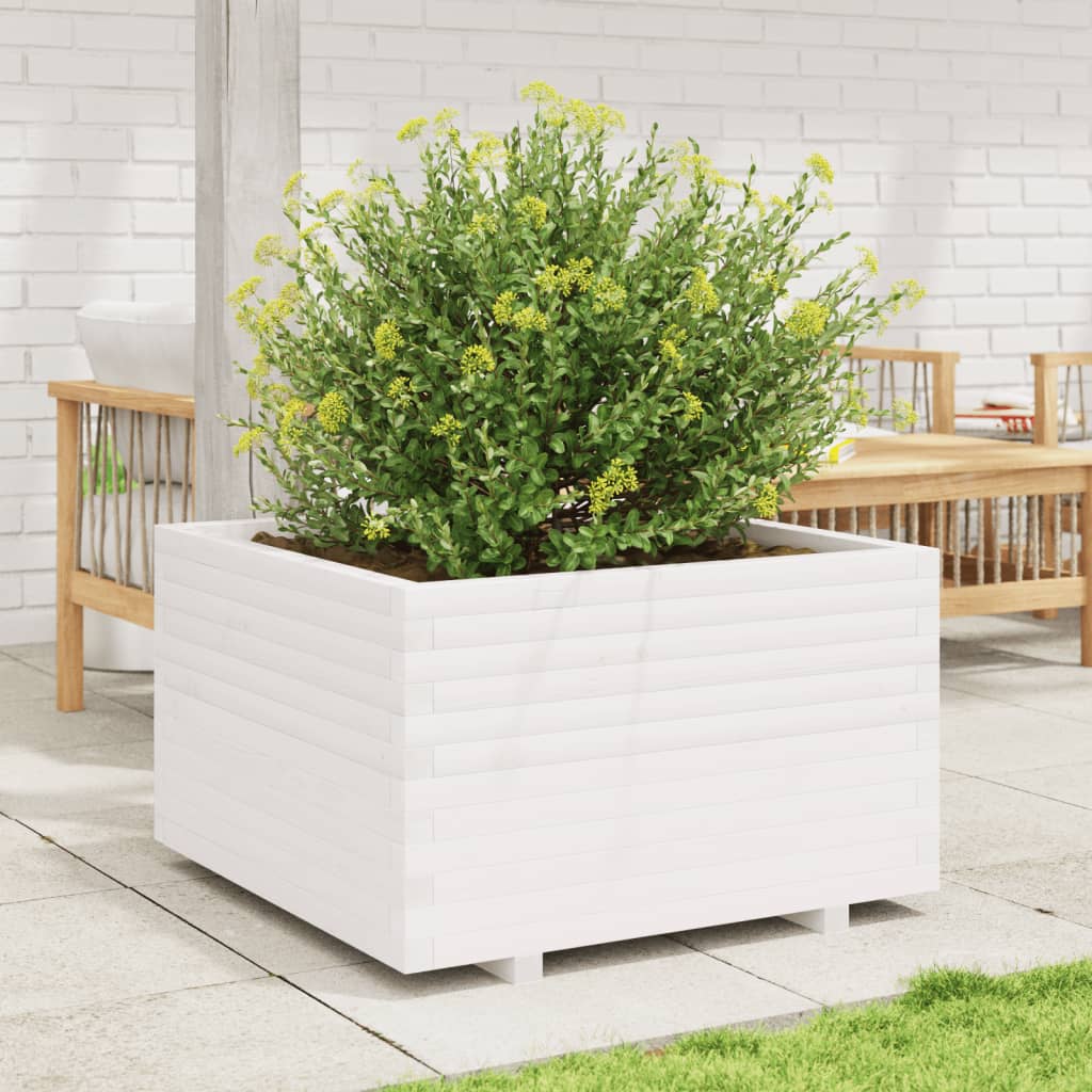 VidaXL Pflanzgefäß 80x80x49,5 cm massives Kiefernholz weiß