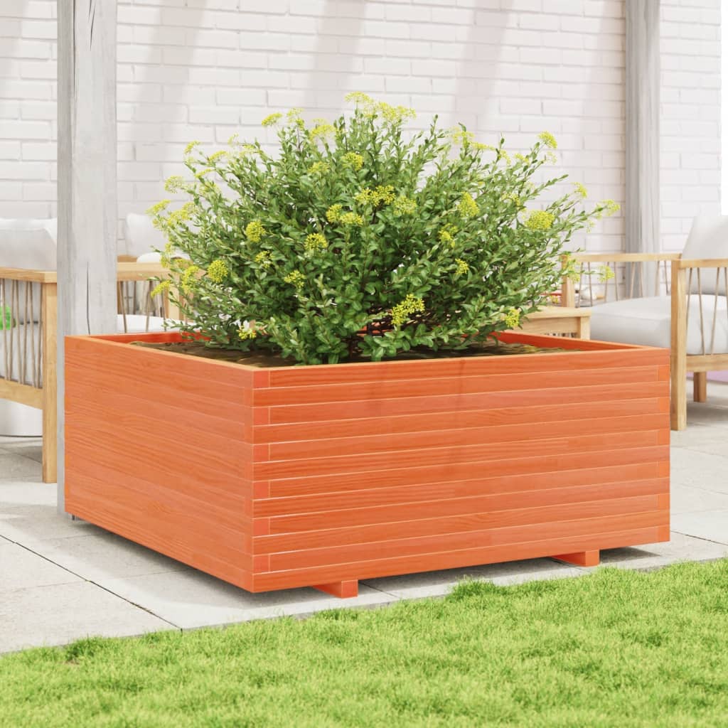 VidaXL Pflanzgefäß 110 x 110 x 49,5 cm, massives Kiefernholz, braun gewaschen