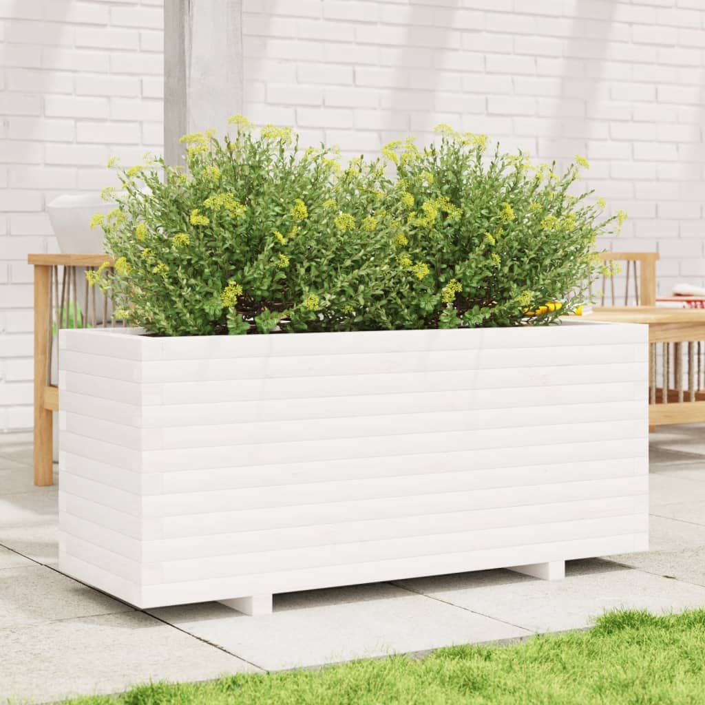 VidaXL Pflanzgefäß 110x40x49,5 cm massives Kiefernholz weiß