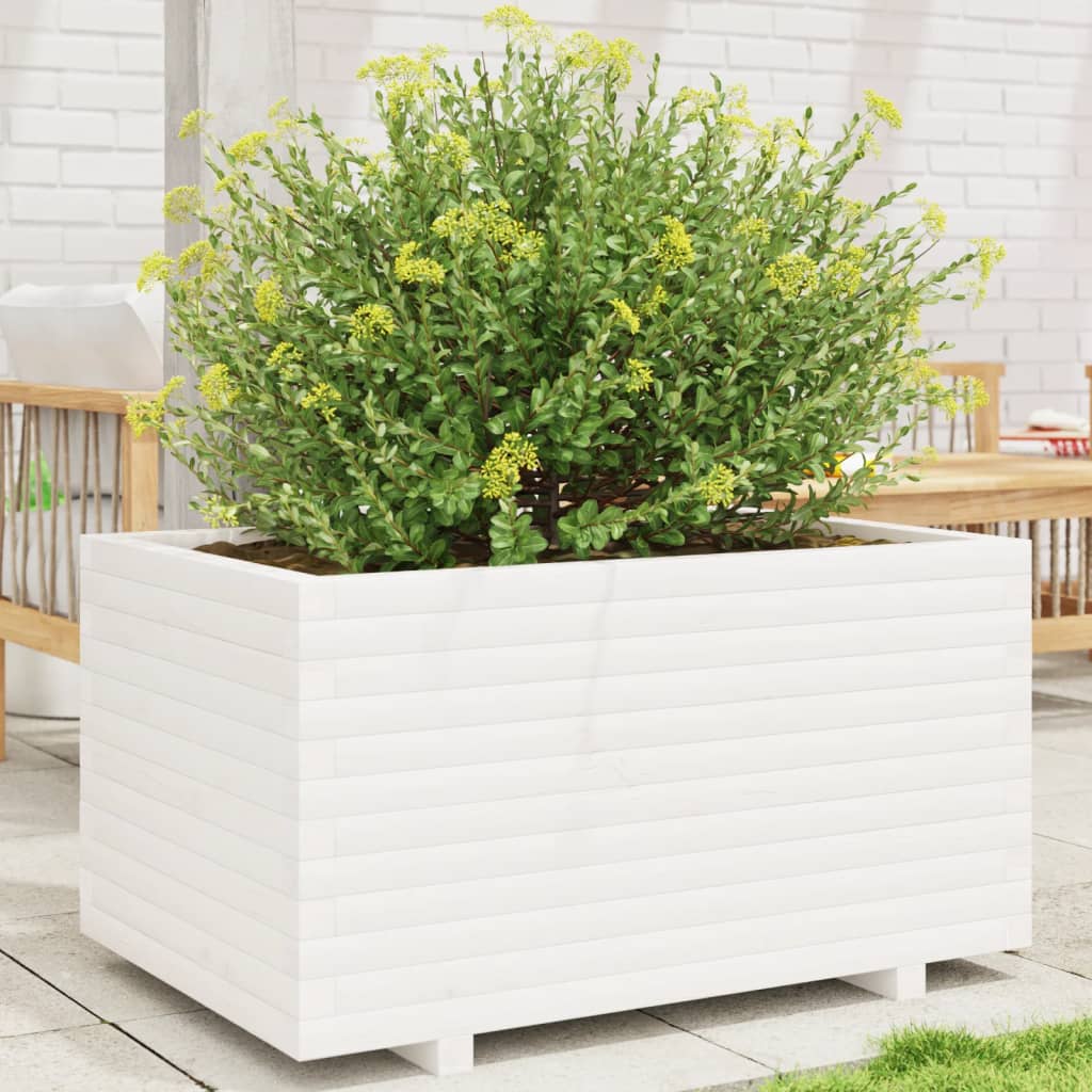 VidaXL Pflanzgefäß 90x60x49,5 cm massives Kiefernholz weiß