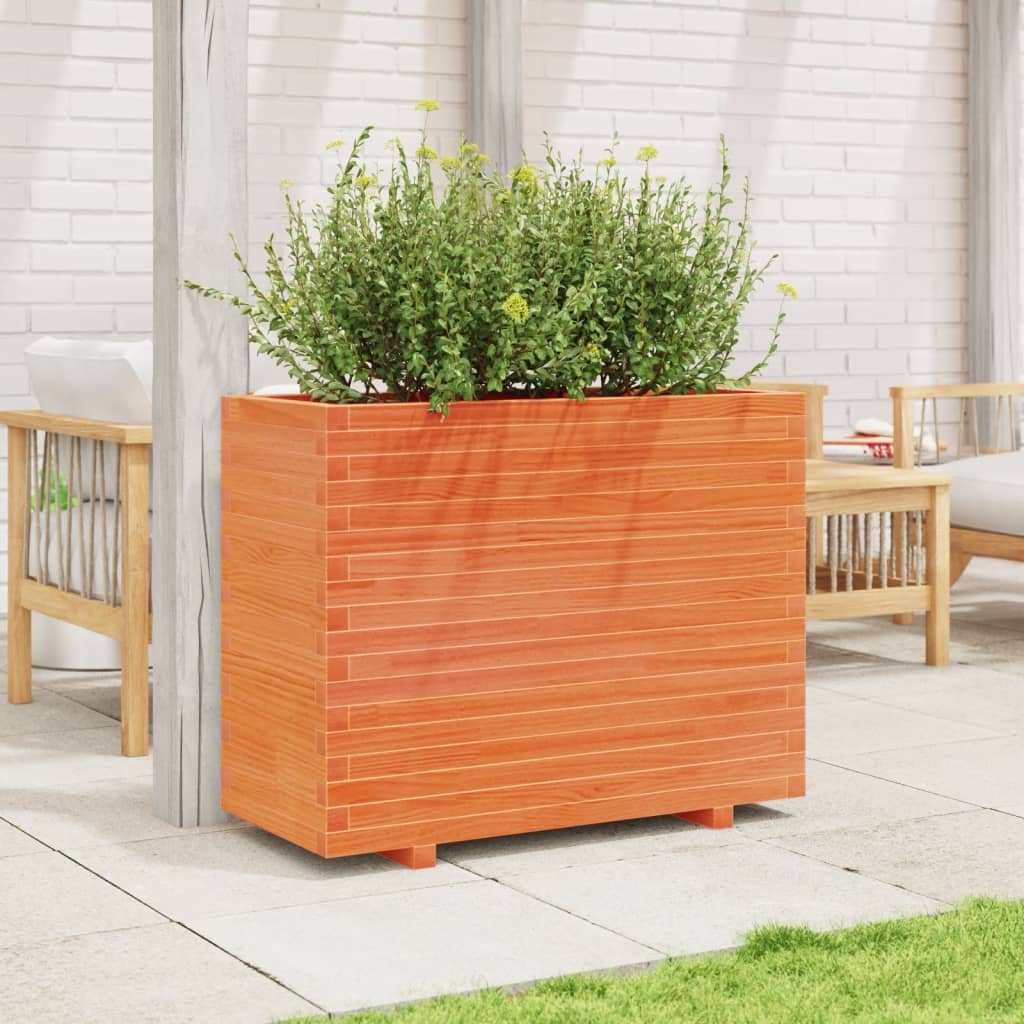 VidaXL Pflanzgefäß 90 x 40 x 72 cm, massives Kiefernholz, braun gewaschen
