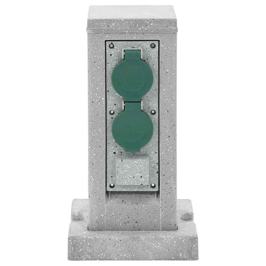 Vidaxxl Gartensteckdose Erdungsstift 4-fach Steinoptik 16x16x29,5 cm grau
