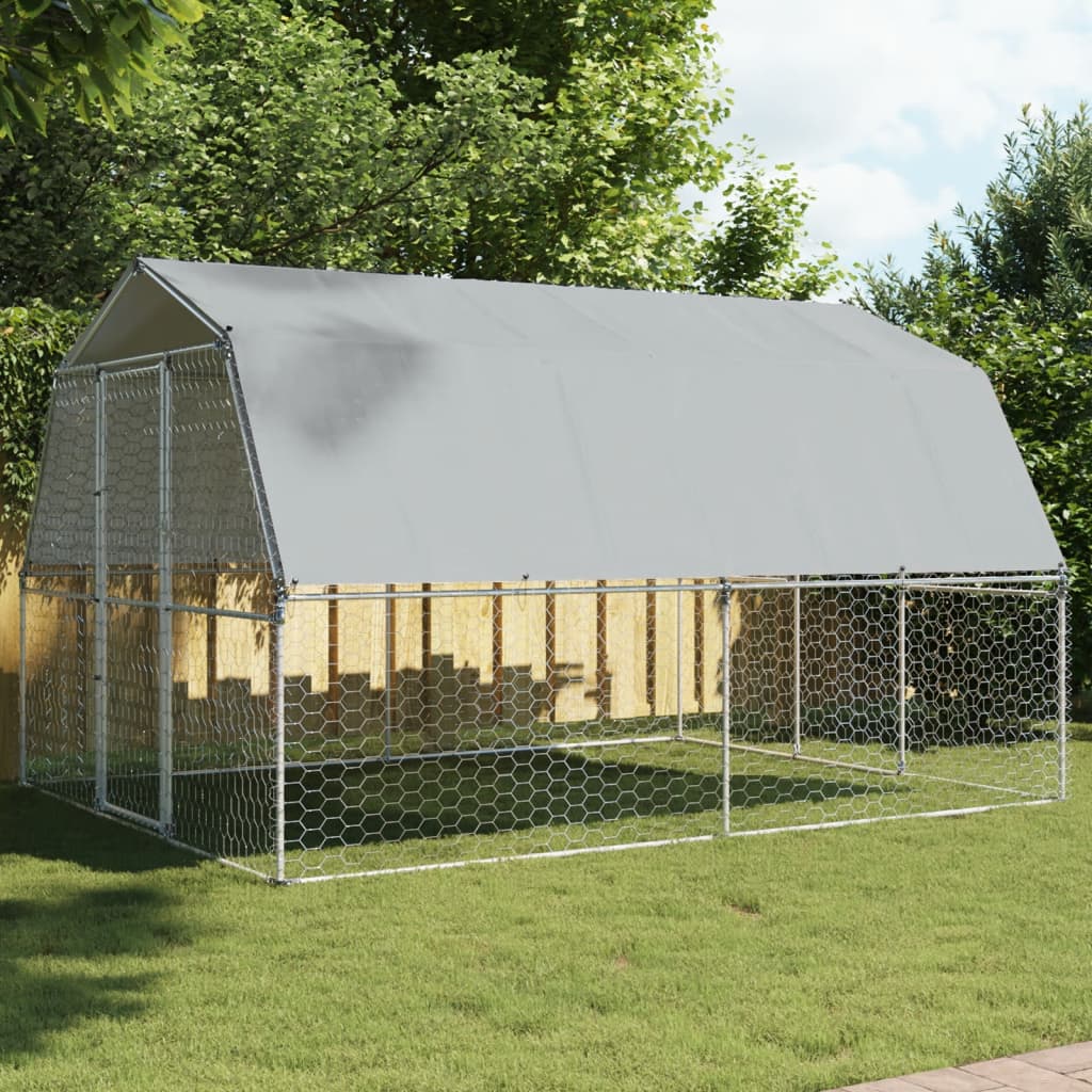 VidaXL Hundehütte mit Dach und Tür aus verzinktem Stahl silberfarben
