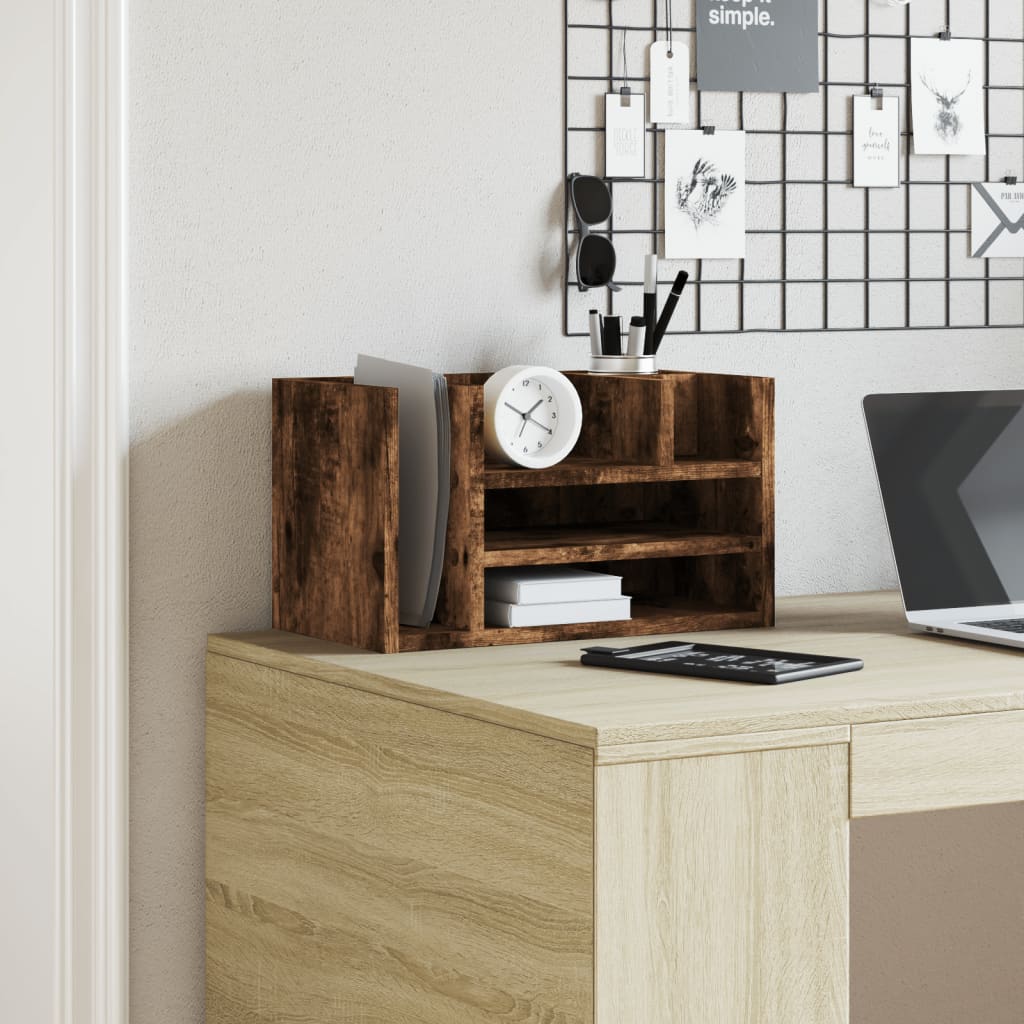 VidaXL Schreibtisch-Organizer 44,5 x 24 x 25 cm, verarbeitetes Holz, Farbe geräucherte Eiche