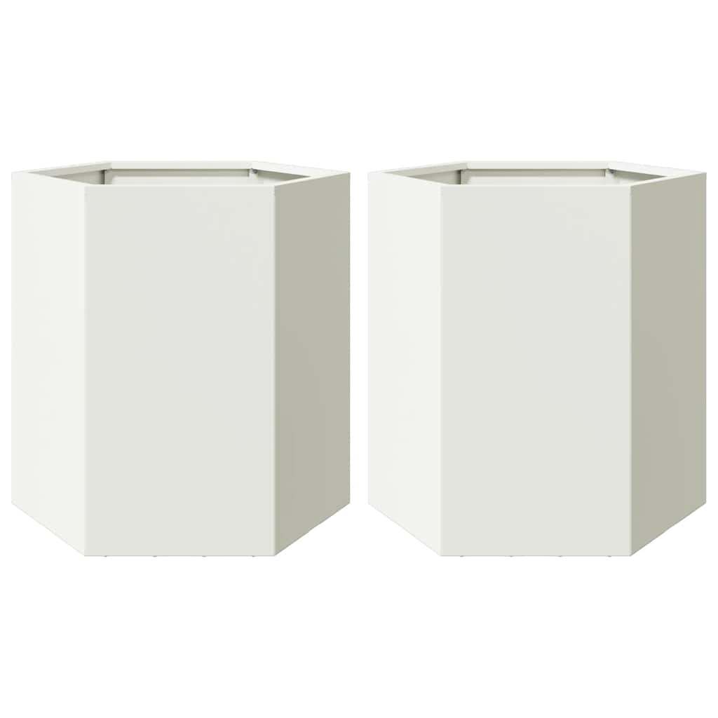 Vidaxx Pflanzgefäße 2 Stk. Sechseck 46x40x45 cm Stahl weiß