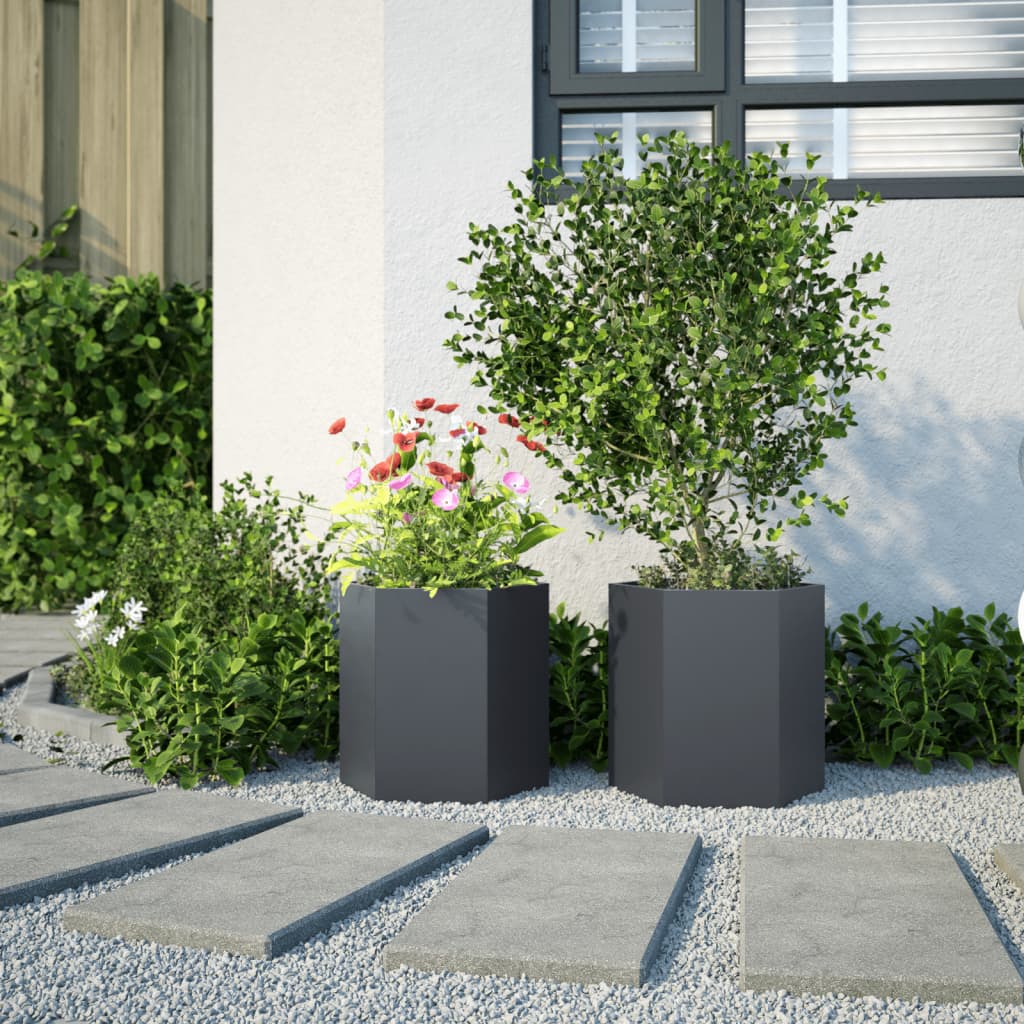 Vidaxx Pflanzgefäße 2 Stück Sechseck 46x40x45 cm Stahl Anthrazit